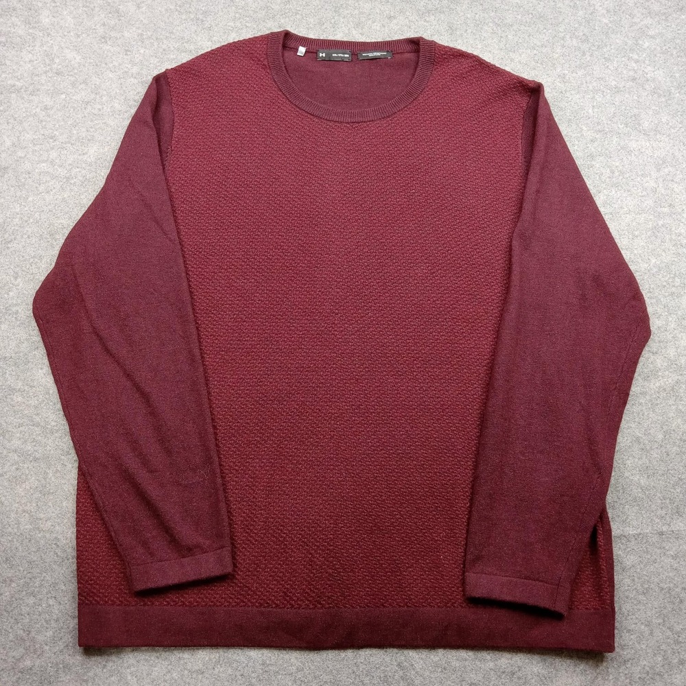 Under Armour Sweater‎ Mens 2XL Red Crewneck Textured Knit Pullover 1317349